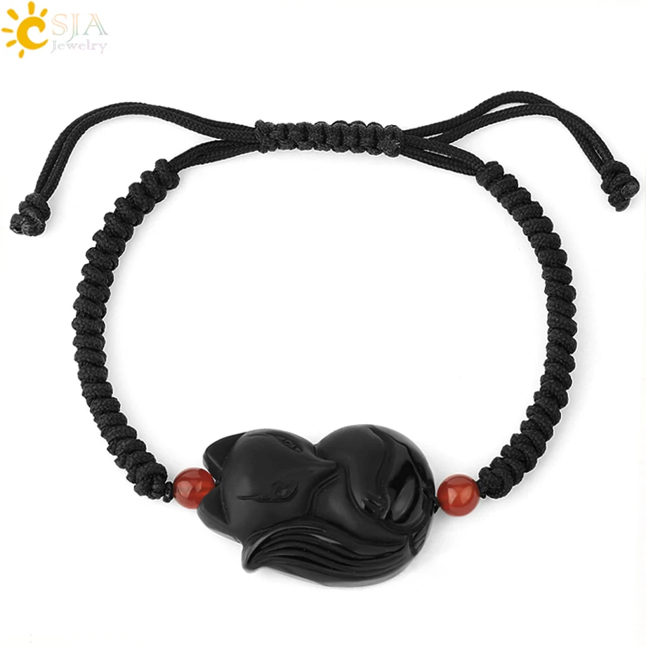 Мужской браслет CSJA из натурального камня обсидиана черно веревочные браслеты с