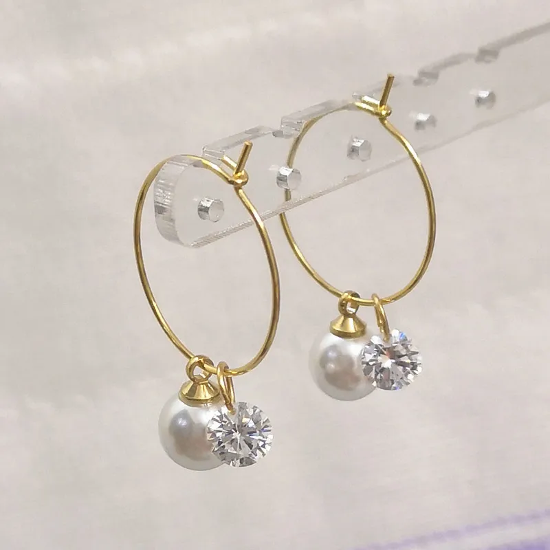 Женские серьги с жемчугом и фианитами AAA|Серьги-подвески| |