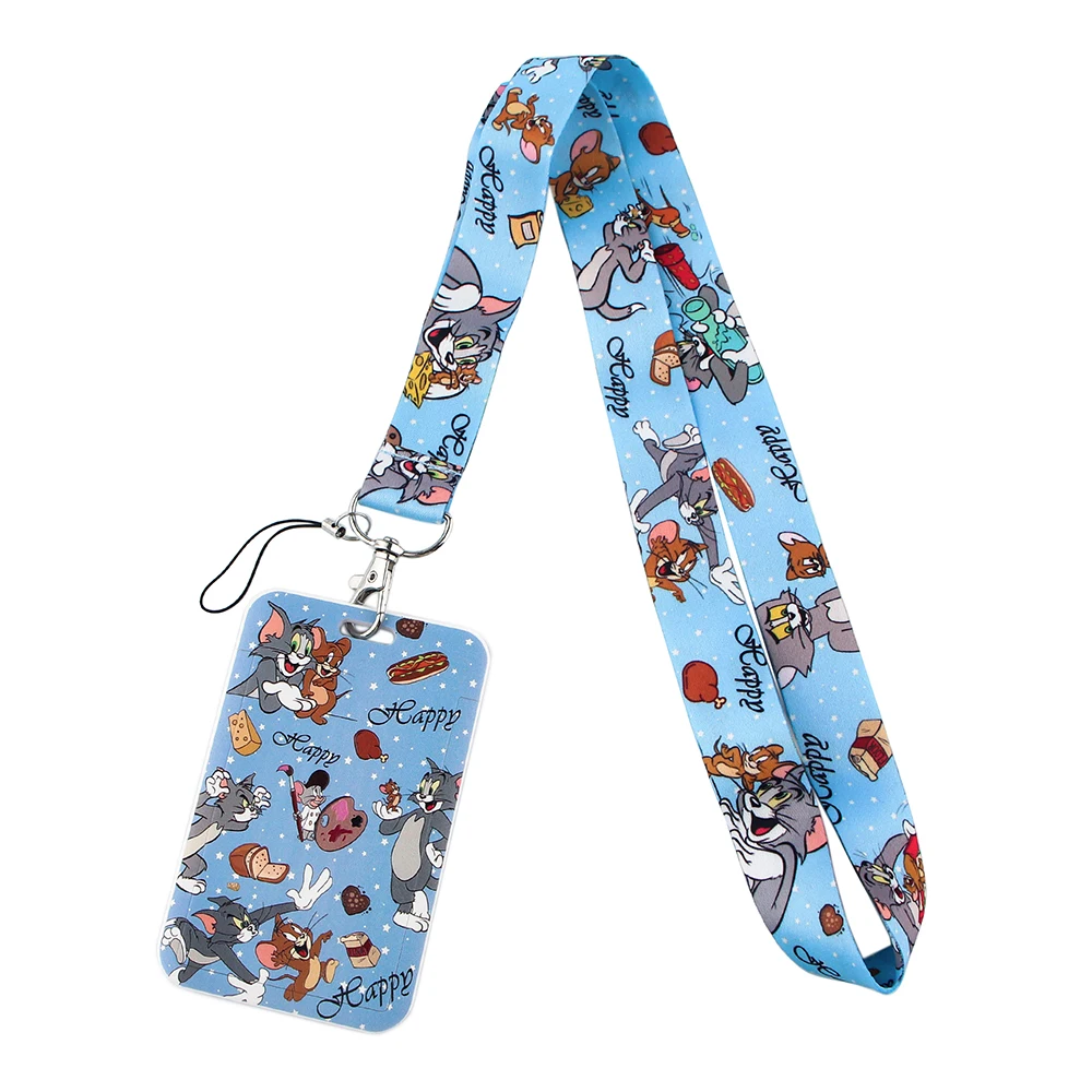 LT378 Anime Cats Print Keychain Ribbon Lanyards for Keys ID Card Phone Straps Hanging Rope Lariat Students Badge Holder |