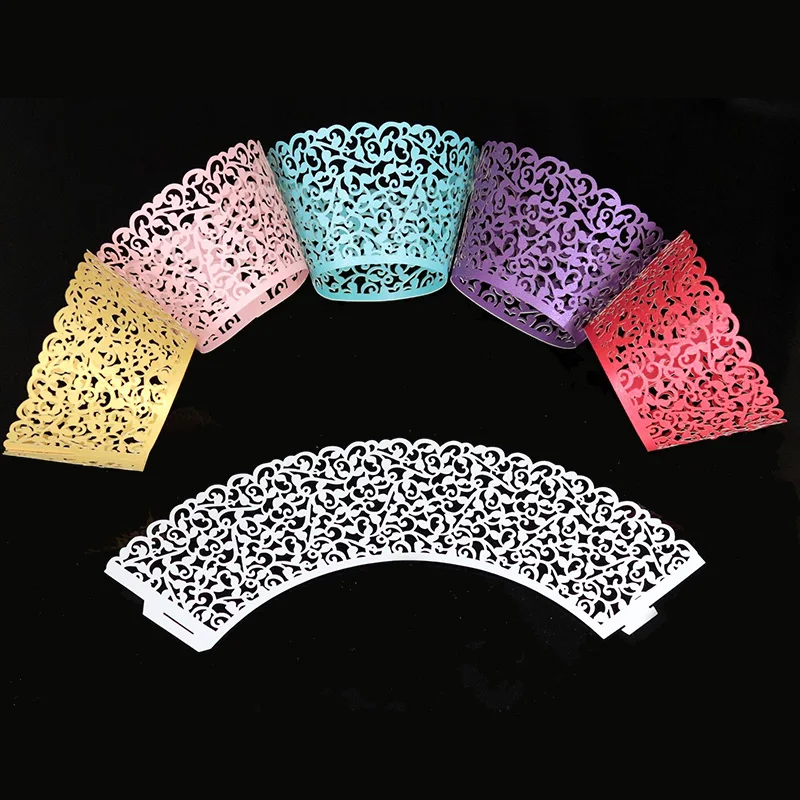 50pcs Flower Lace Laser Cut Cupcake Wrappers Wedding Party Decoration  DIY Cupcake Wrapper Baby Shower Handmade Cake Decoration