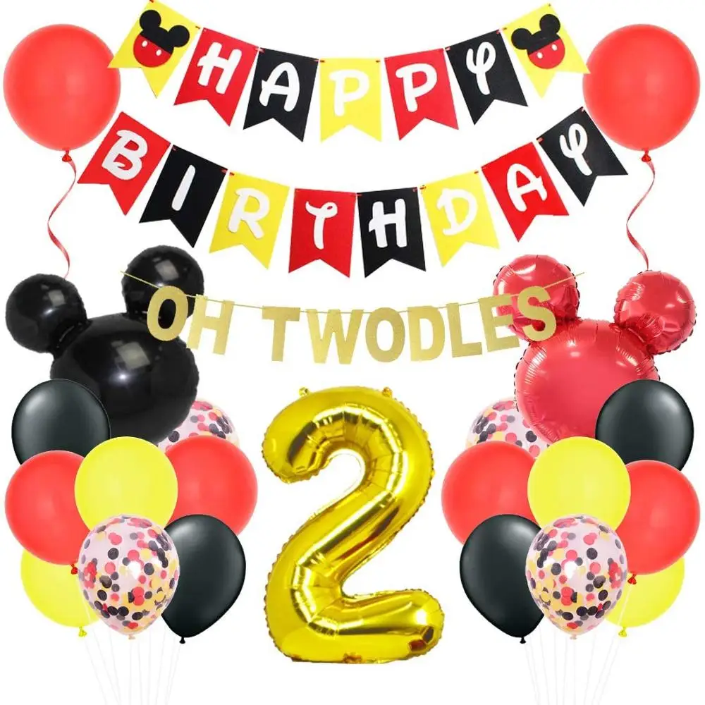 Тема Микки украшение на 2 й день рождения Минни о Twodles баннер венок головка