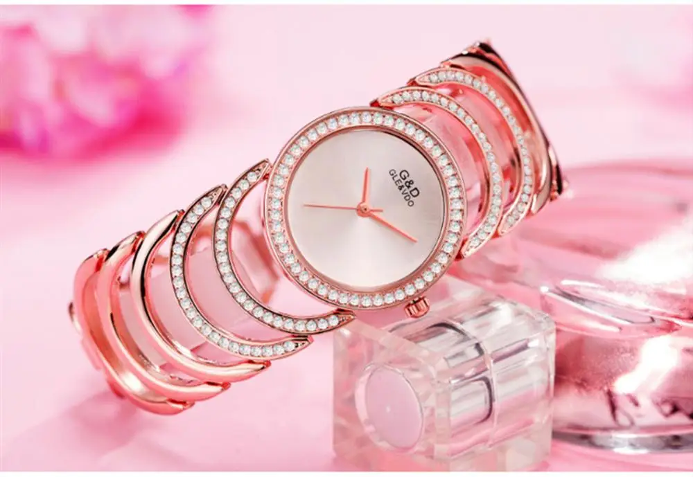 Часы женские кварцевые под розовое золото с кристаллами|feminino|feminino relogio |