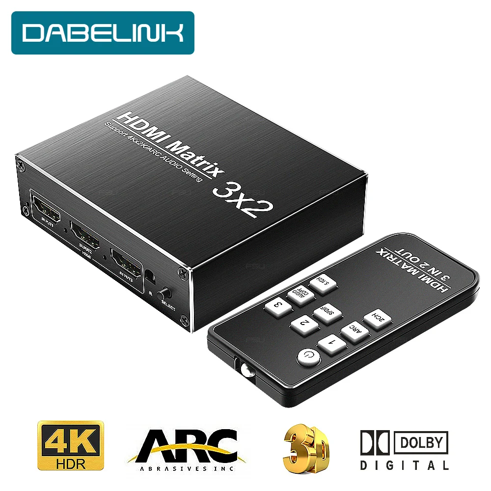 Переключатель HDMI Matrix 3 в 2 выхода переключатель 0 4k 60 Гц HDR 3x2 аудиовыход ARC для XBOX HDTV