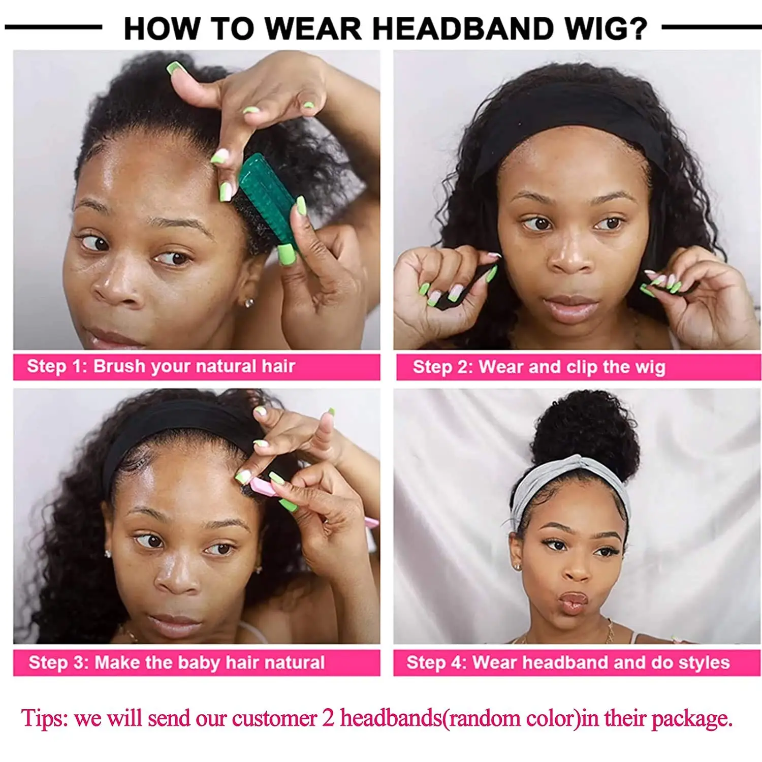 

RUIMEISI 18inch 2PCS Body Wave Human Hair Headband Wig for Black Women Glueless Brazilian Virgin Hair Machine Made150% Density