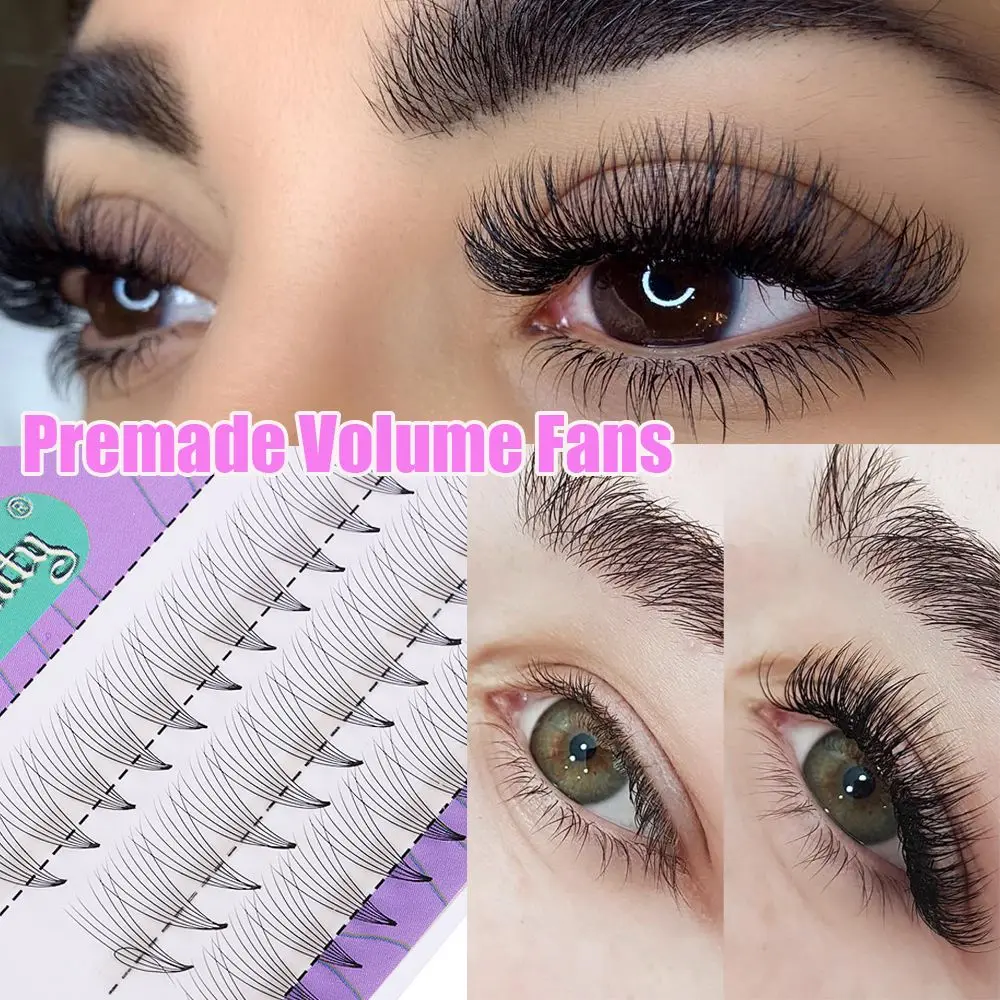 

Fashion Heat Bonded Natural Long D Curl Eyelashes Extension Premade Volume Fans Premium Soft Fiber 007 Thickness