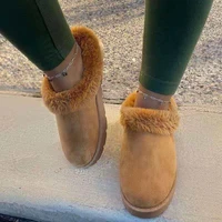 2021 winter flat shoes leather wool woman warm snow boots ladies black fur ankle boots plus size bee fashion moccasins footwear