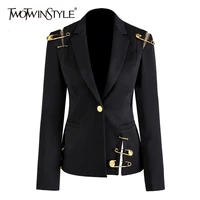 twotwinstyle hollow out patchwork lace up womens blazer notched long sleeve slim elegant female suit 2020 autumn fashion new