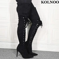 kolnoo large size 35 47 womens thigh high boots faux kid suede pointy classic party over knee boots evening fashion winter shoes