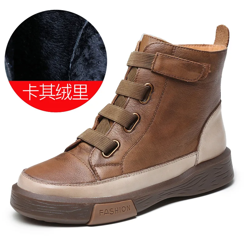 

Luxury Ankle Boots Women Genuine Cow Leather Platform Shoes Soft Flat High-top Shoe Winter Velcro Zipper Ladies Boots Handmade