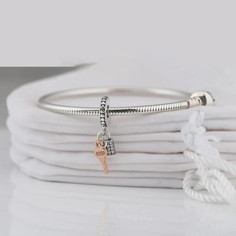 

Zirconia Diamond Padlock And Rose Gold key Pendant Charm 925 Sterling Silver Metal Beads For Bracelets Jewelry Making