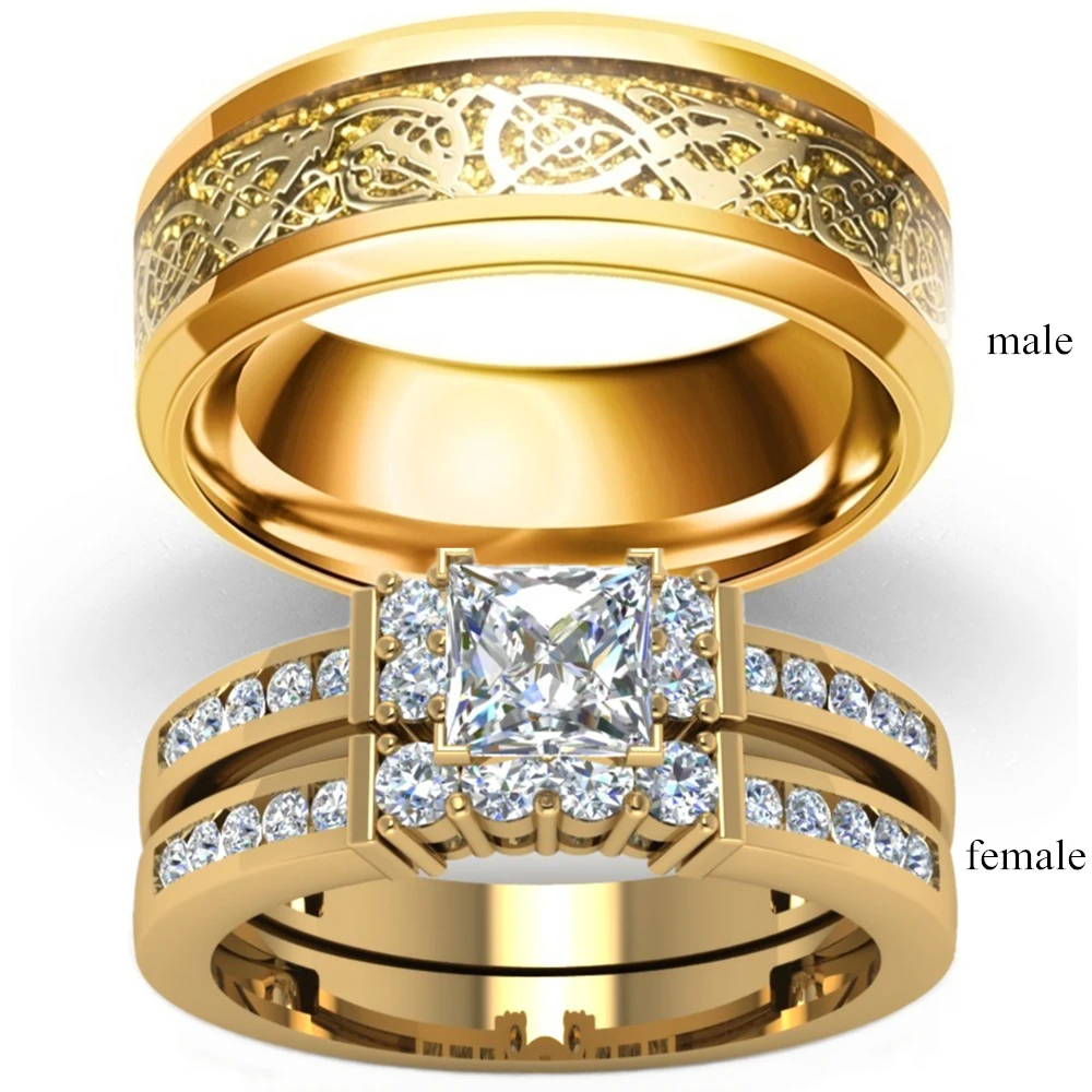 Парные кольца мужские 8 мм из нержавеющей стали с рисунком дракона и женские