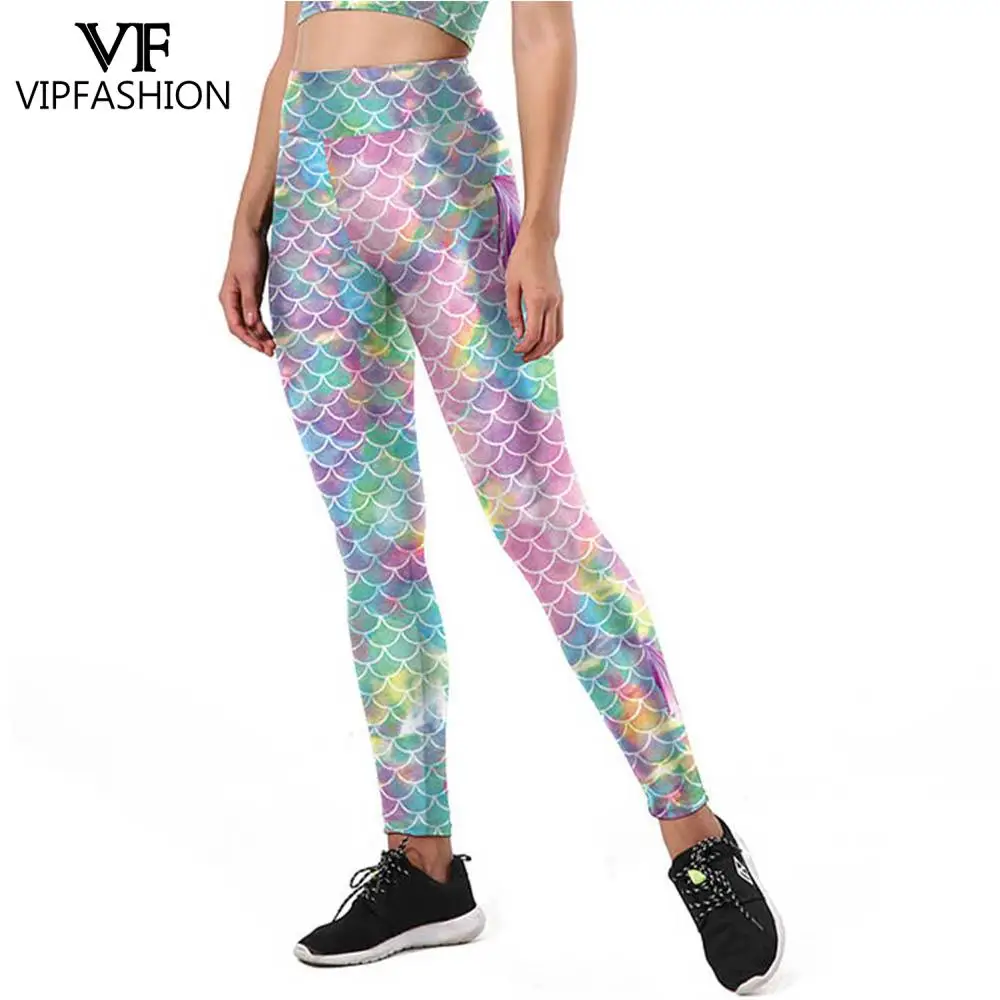 

VIP FASHION Mermaid Cosplay Leggings Fashion Color Scales 3D Printed Women's Clothing Sexy High Waist Hip-Lift Fitness Pants