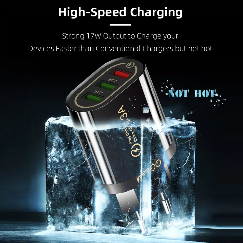 QGEEM 3 USB зарядное устройство для iPhone Quick Charge 3,0 быстрое зарядное устройство для Xiaomi QC 3,0 портативное зарядное устройство для телефона зарядный адаптер
