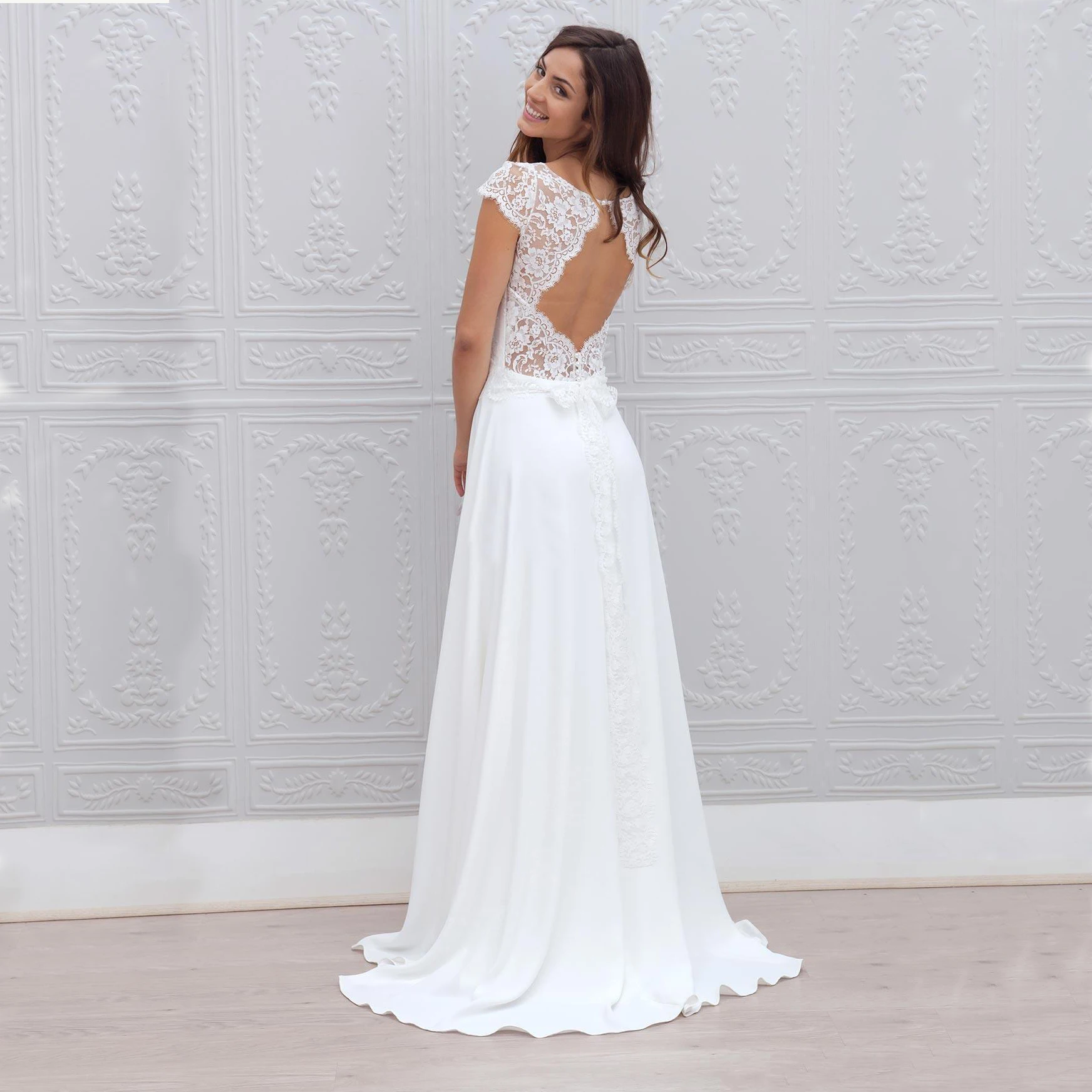 Последняя распродажа белые свадебные платья для невесты кружевные с вырезом