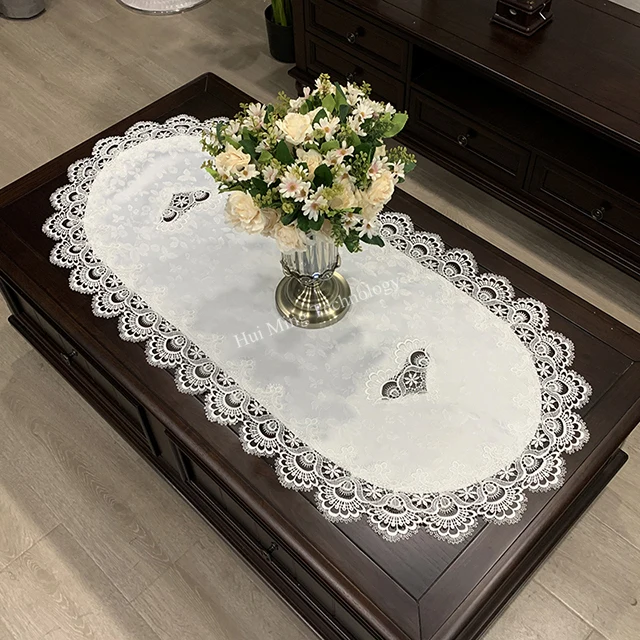 

European Oval Tablecloth Table dinning table cover embroidered Polyester yarn flower Fabric Living Room Table Mat Lace Modern