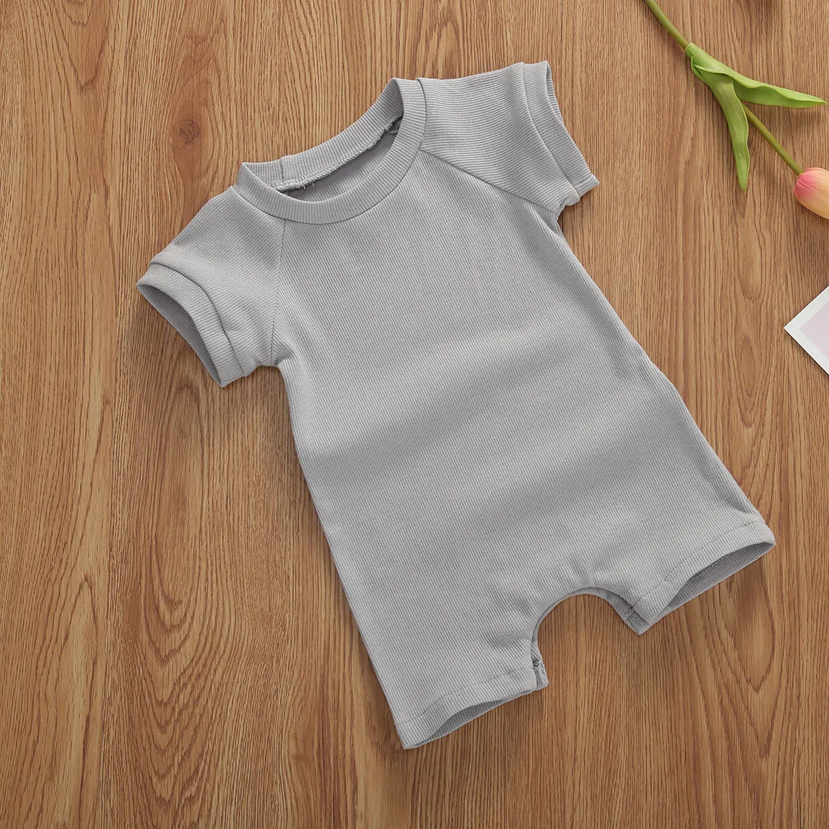 

New 0-18M Summer Infant Baby Boys Clothes Girls Solid Ribbed Romper Girl Jumpsuit Newborn Shorts Infant Short SleeveOutfit