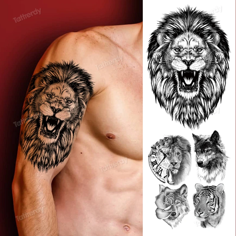 

Sketch Moth Death Tiger Lion King Pattern Temporary Tattoo Sticker Women Body Art New Design Fake Men Tattoos Arm Shoulder Leg