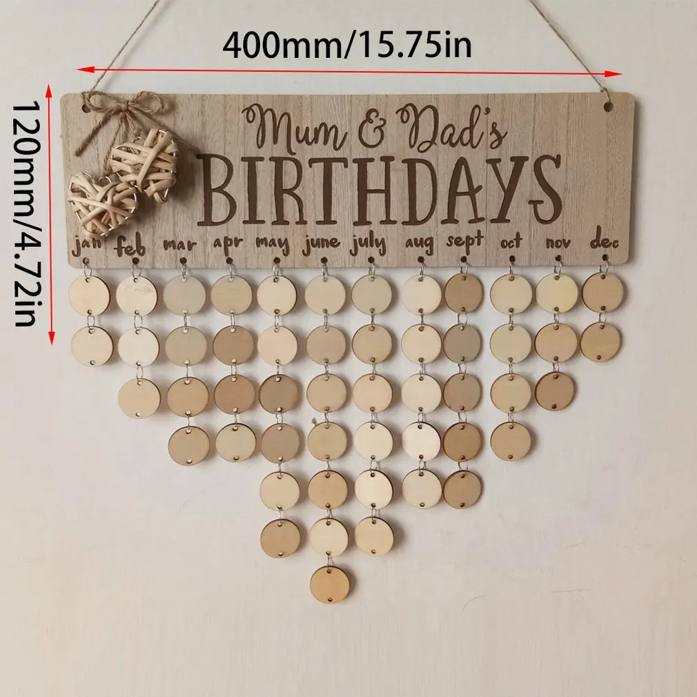 

Lovely Hanging Ornament Board with Mum & Dad Birthday Letters Natural Wood Birthday Board Grain Home Decor