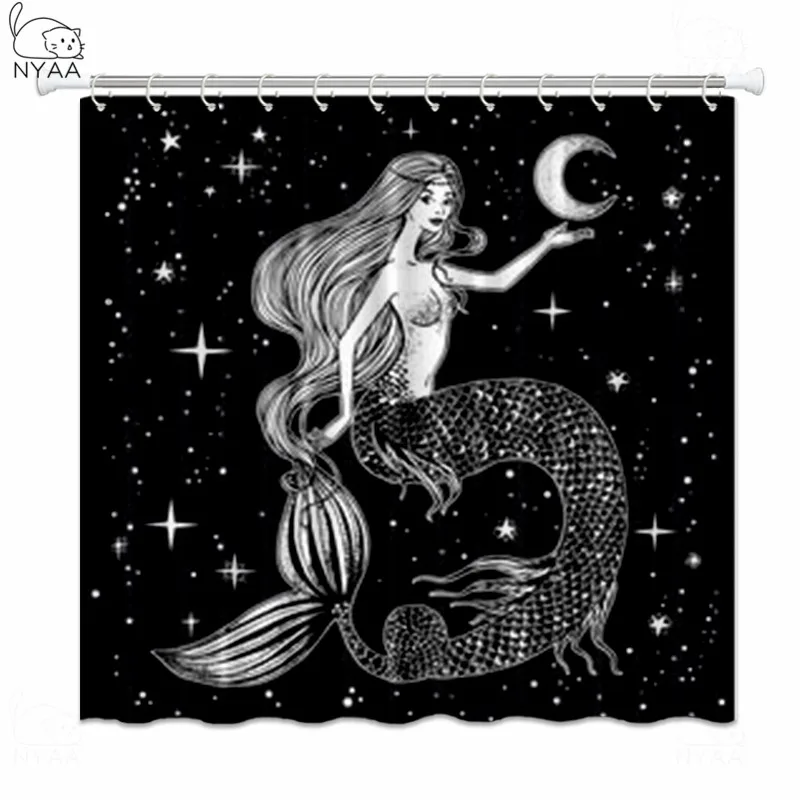 

NYAA 4 Pcs Little Cute Mermaid With Fishes Sexy Shower Curtain Pedestal Rug Lid Toilet Cover Mat Bath Mat Set For Bathroom Decor