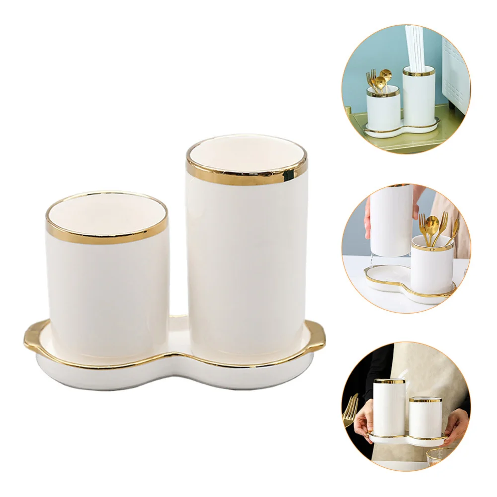 

1 Set Ceramic Chopsticks Storage Holder Home Drain Tableware Rack (White)