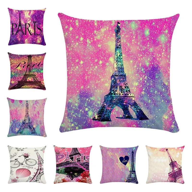

45cm*45cm Romantic Eiffel Tower Cushion Cover Polyester Throw Pillow Case Cover Decor Pillowcases Kussenhoes