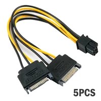 5pcs 6pin male to dual 15pin sata male graphic card power cable pcie pci e pci express adapter power supply for miner mining