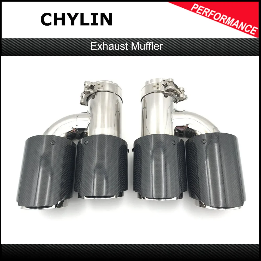 

Автомобильный карбоновый глянцевый глушитель, наконечник, h-образный двойной выход, универсальные нержавеющие обжаренные глушители выхлопной трубы для любого автомобиля для АК