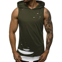 40hotmen summer stylish double layer ripped sleeveless vest sports hoodie blouse