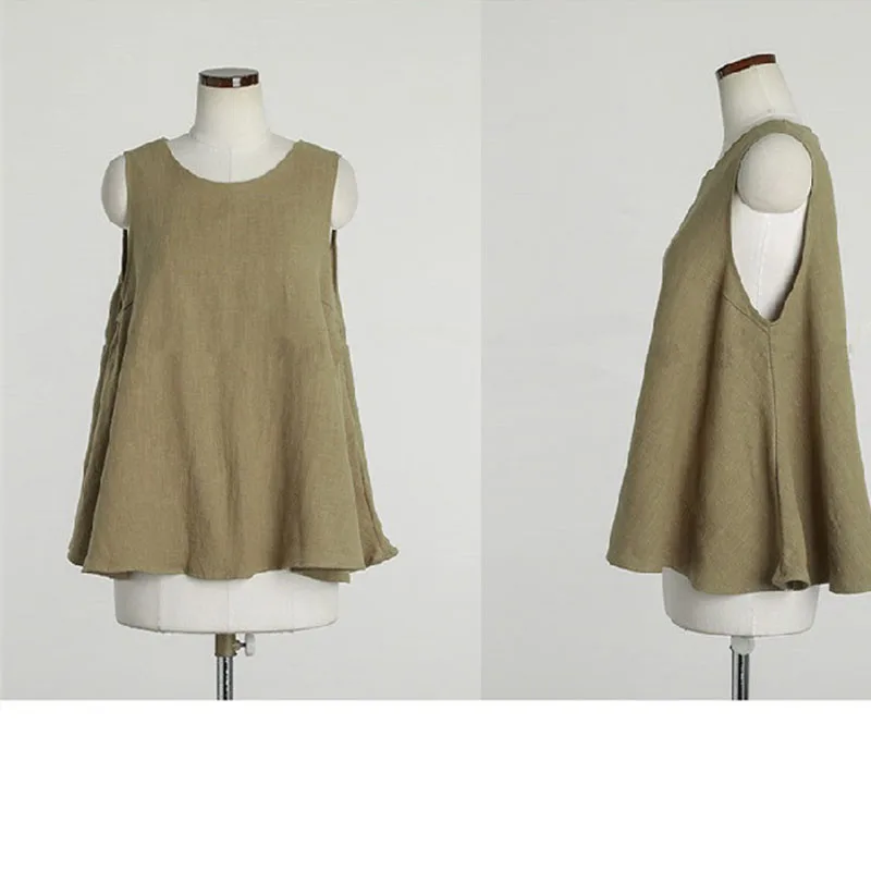 

Tank Top 2021 Japan Summer Round Neck A-line Sleeve Thin Big Swing Sleeveless Vest Belt Waist Cotton Linen Short Skirt T-shirt
