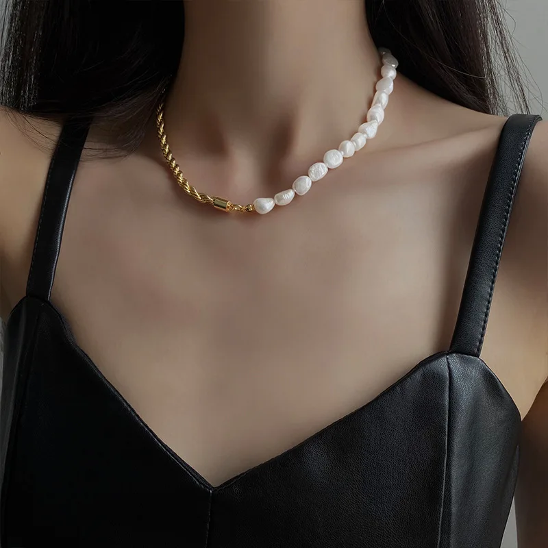 

Yangliujia The Baroque Natural Pearl Necklace Bohemian Fashion Temperament Simple Chain Clavicle Women Jewelry Gift Accessories