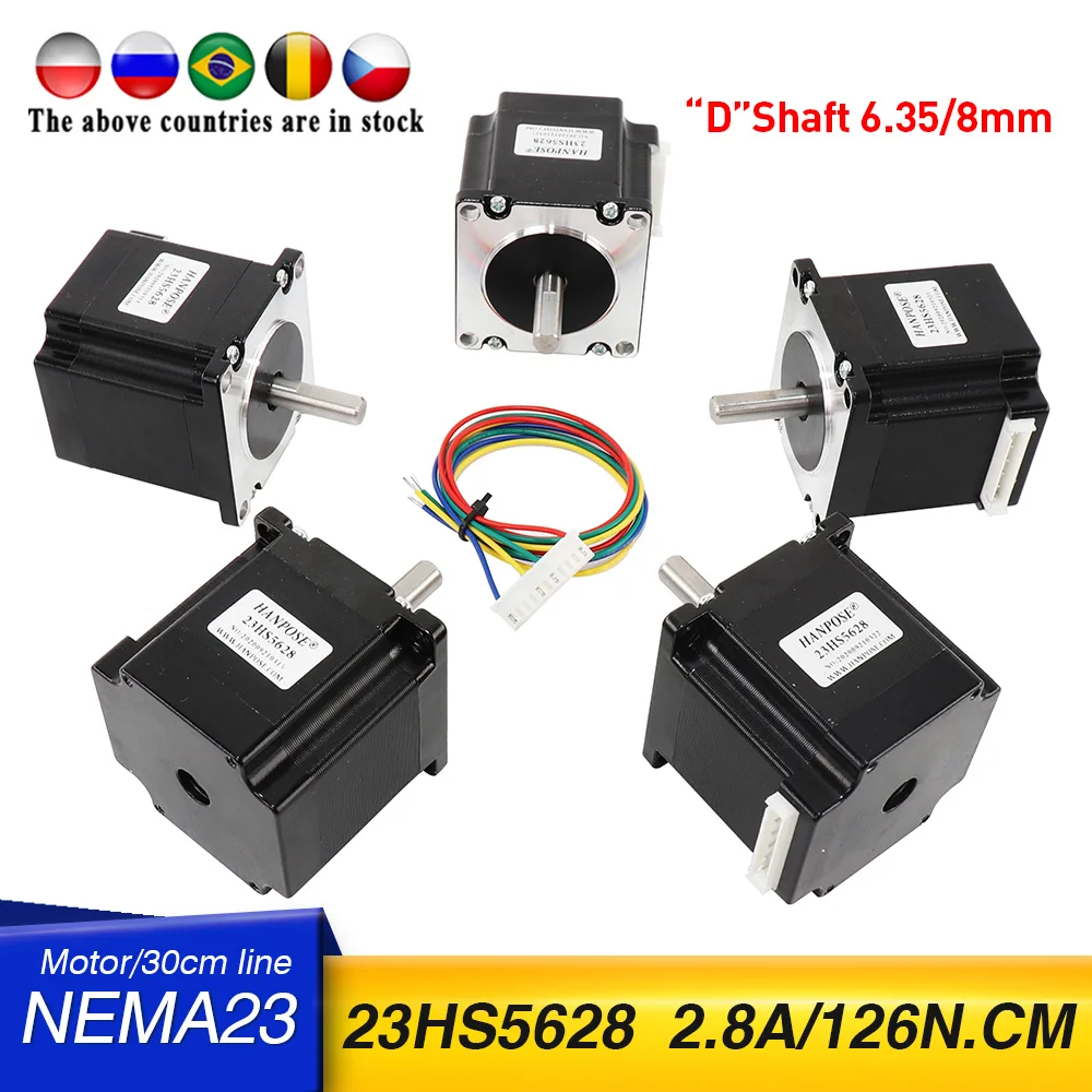 

5pcs 2 Phase Nema23 Stepper Motor 1.8 Degree 23HS5628 2.8A 126N.cm 4 Leads for 3D Printer CNC Laser Grinding Foam Plasma Cutting