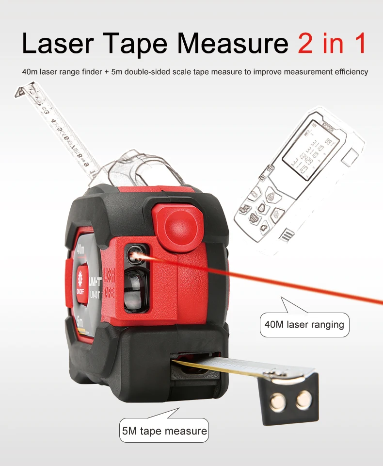 LM40T 2 in 1 Laser Ranging Tape Measure Buildings, Interior and Exterior Decoration Design Engineering Measurement rangefinder