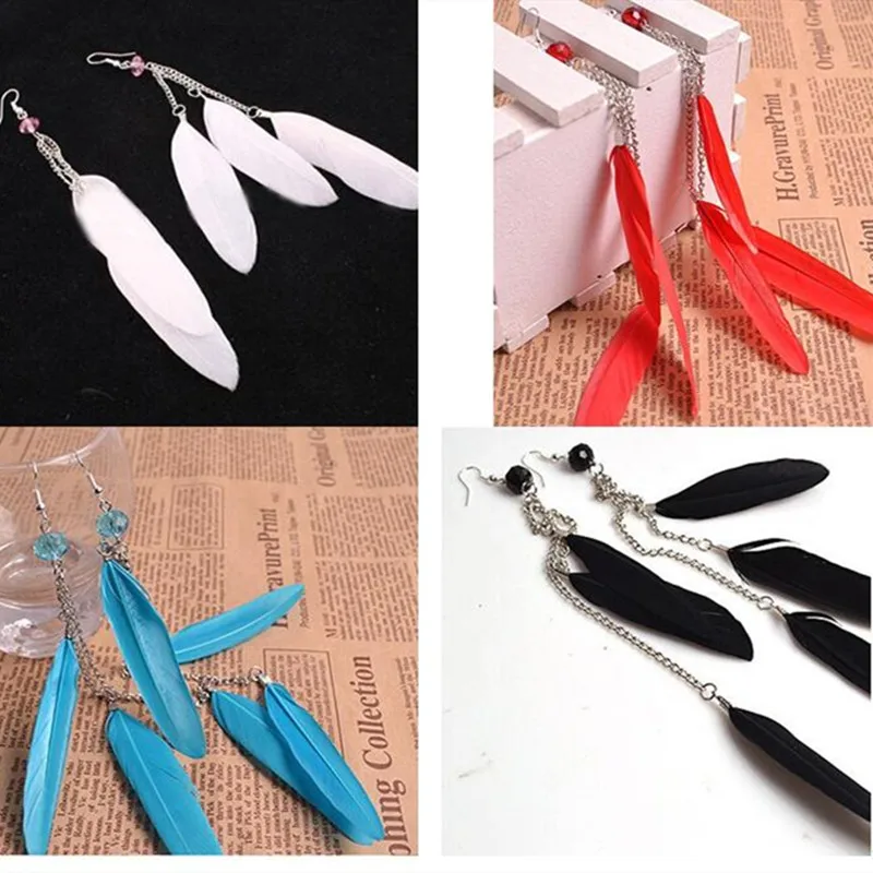 Модные Разноцветные серьги с перьями в виде листиков длинные капельки сделай сам