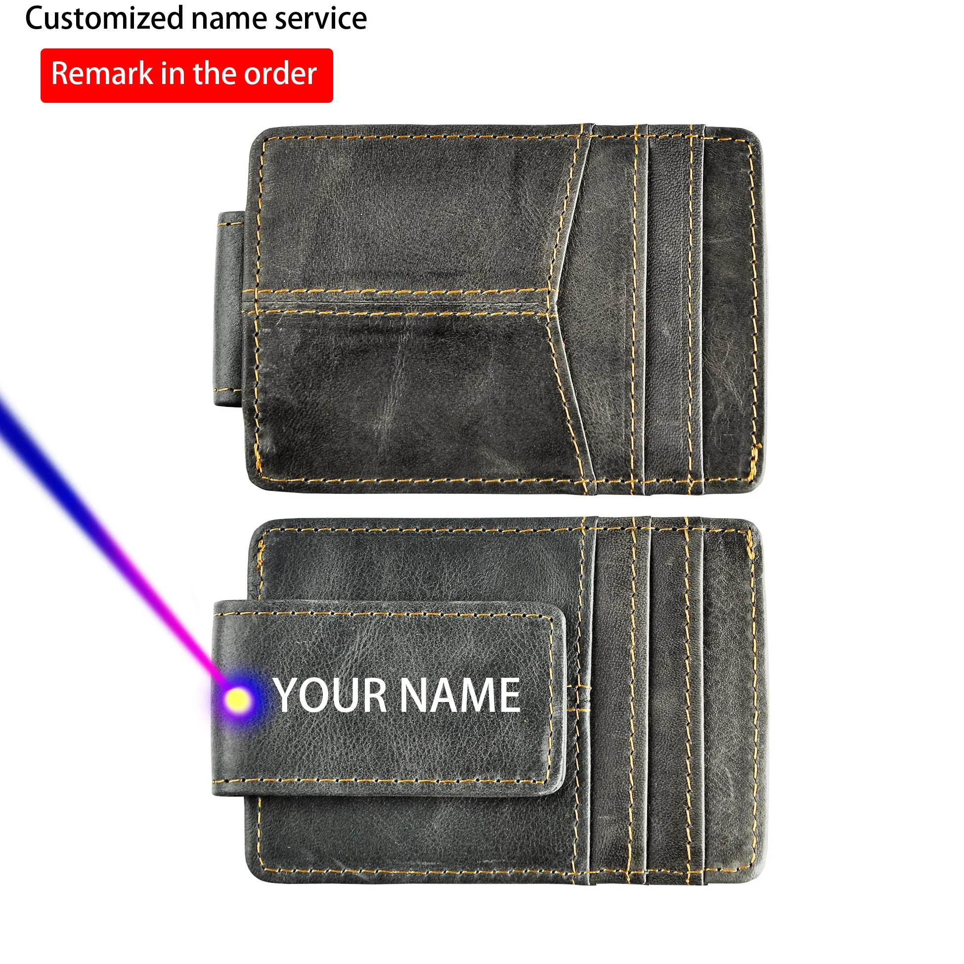 Серый кожаный магнитный зажим для денег Мужской подарочный кошелек отца