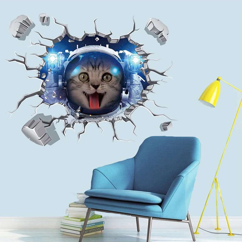 DIY 3D космический аэрокосмический Кот настенные наклейки для детской комнаты