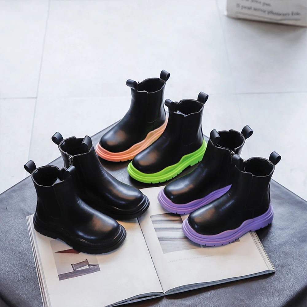 

Детские ботинки челси, повседневные ботильоны для верховой езды, обувь для маленьких девочек, водонепроницаемые разноцветные ботинки на пл...