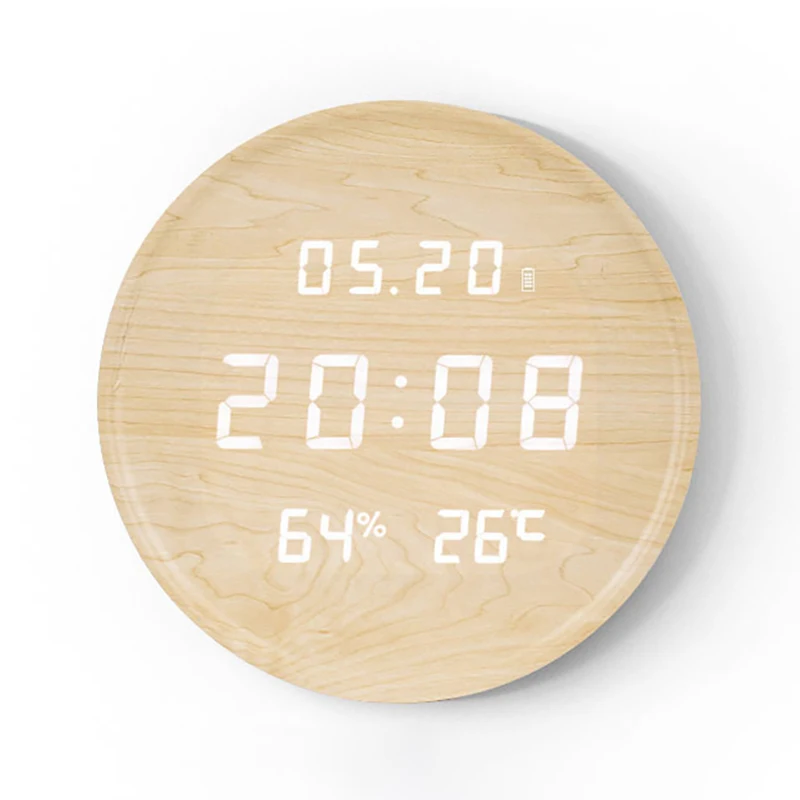 

Wooden Wall Clock LED Luminous A Living Room Wall Watches Home Decor Intelligent Dimming Temperature Voice Sensing Luxury Clocks