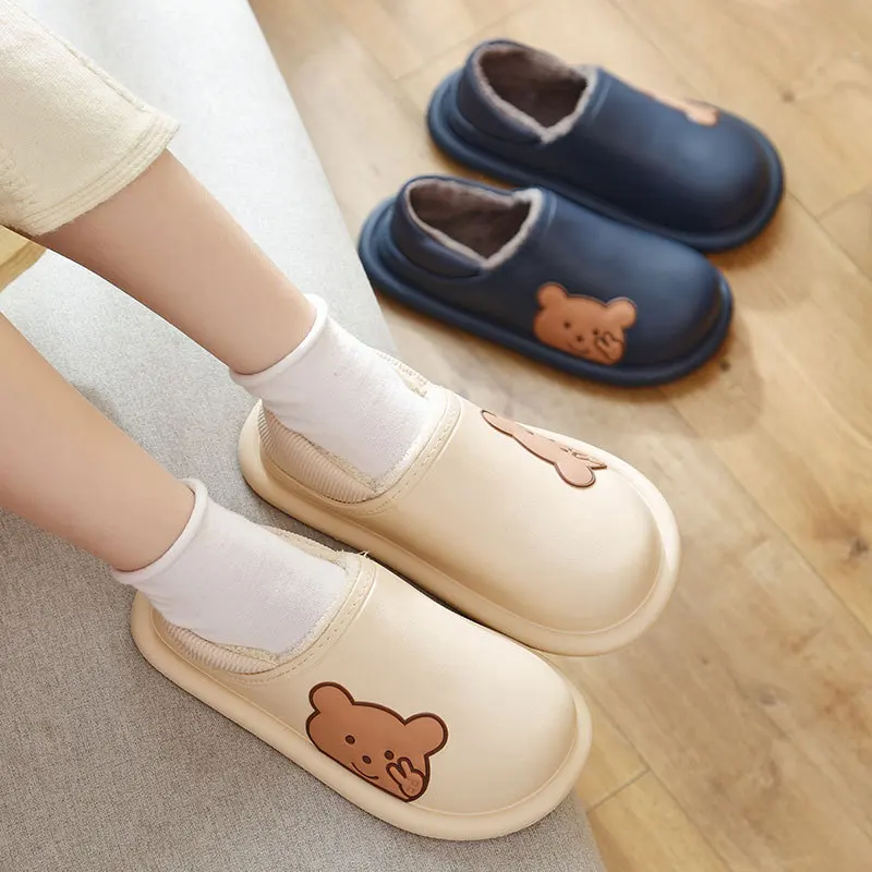 

Водонепроницаемые хлопковые тапочки для женщин, Зимние красивые домашние тапочки на толстой подошве, с теплой сумкой и плюшевой подкладкой...