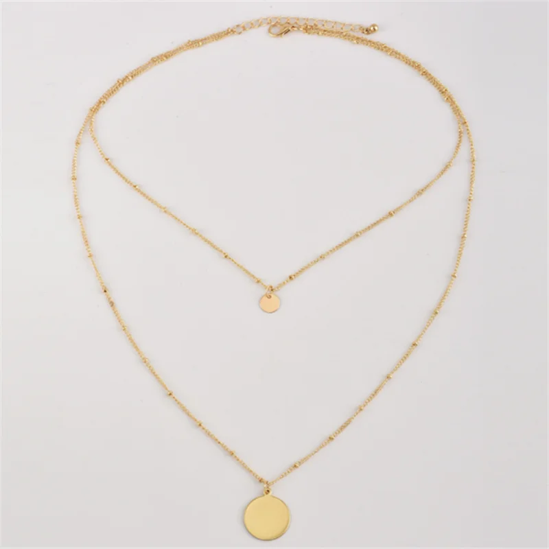 

Simple Personality Temperament Double Layer Disc Pendant Necklace