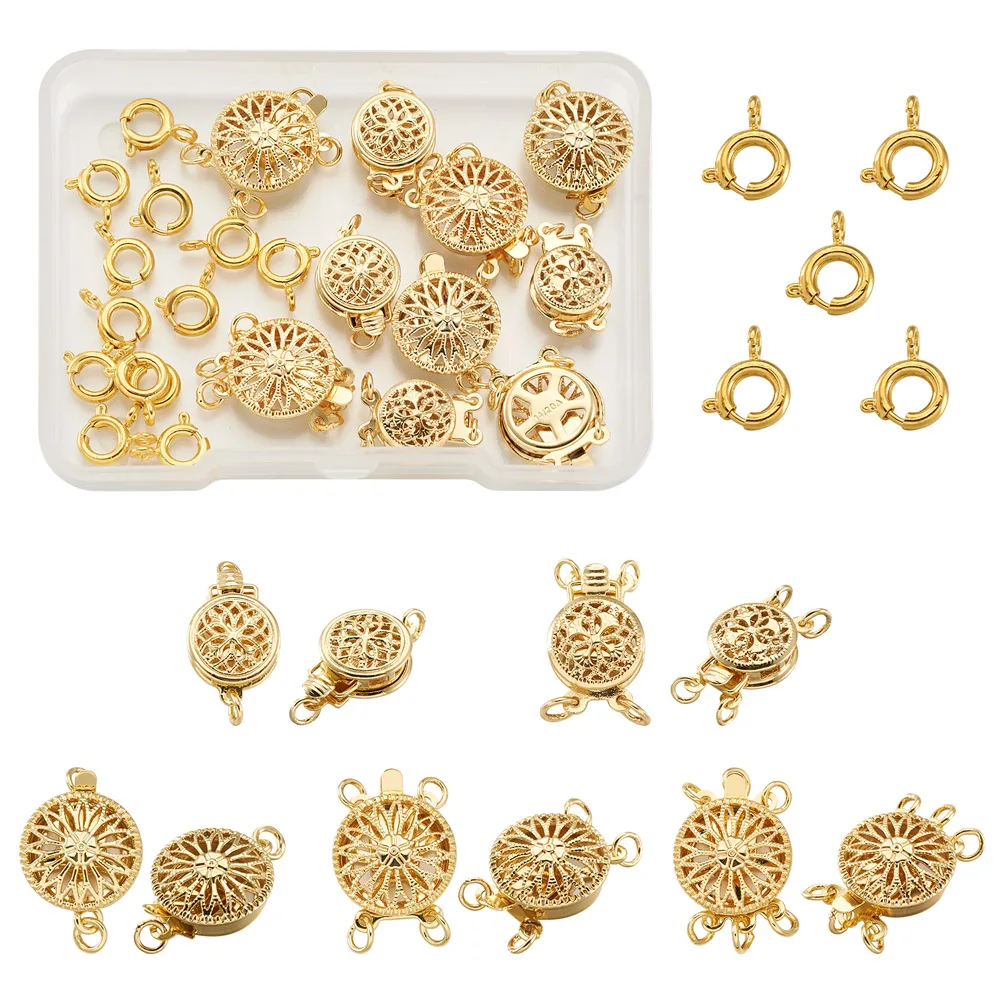 

28Pcs/Set Gold Plated Brass Filigree Flower Jewelry Box Clasps With Spring Ring Clasp For Bracelet Necklace DIY Jewelry Making