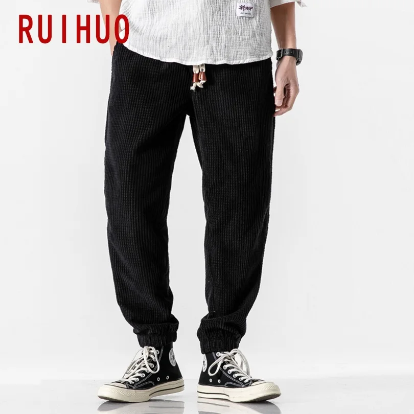 RUIHUO 2021 вельветовые штаны шаровары брюки Для мужчин джоггеры больших размеров в
