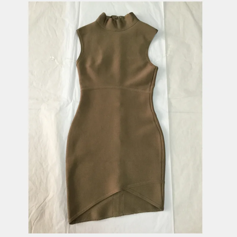 

High quality summer bandage dress fashion sleeveless Turtleneck Rayon Bodycon Bandage Dress