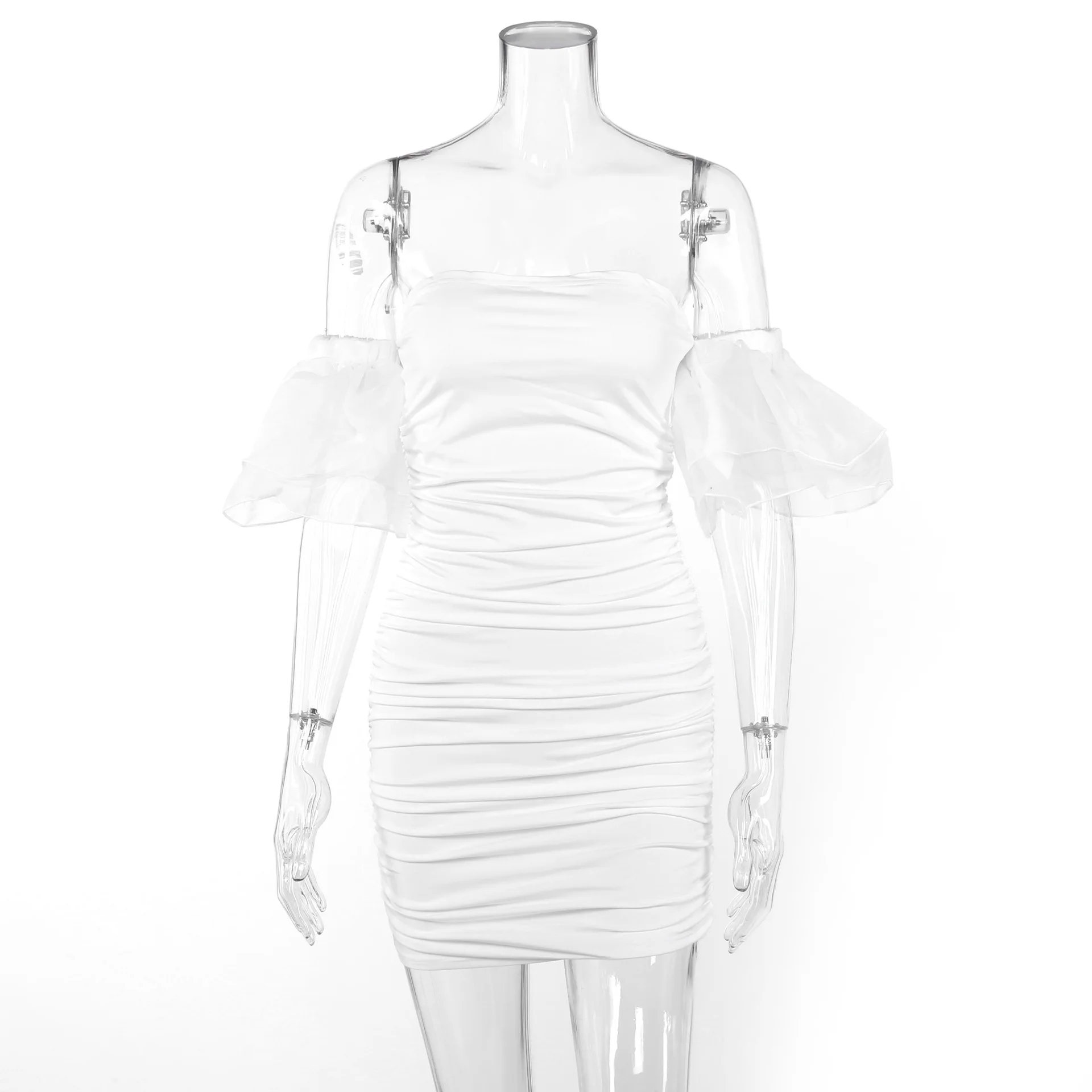 

SLADUO 2021 New Summer Women White Ruffles Bodycon Bandage Dress Sexy Butterfly Sleeve Club Celebrity Evening Runway Party Dress