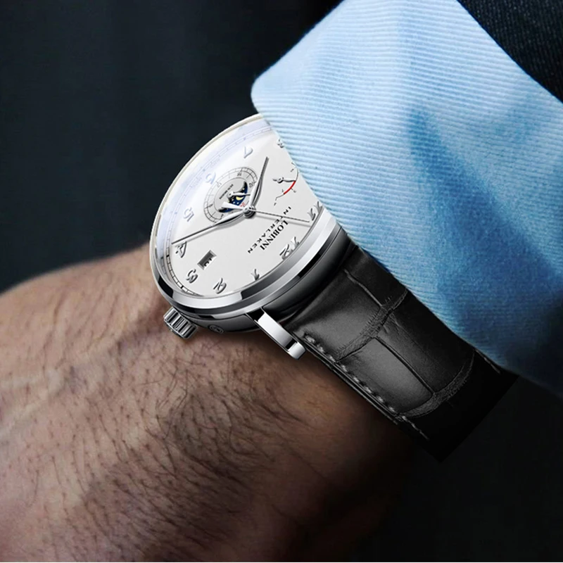 

Switzerland LOBINNI Men Watch Luxury Brand Automatic Mechanical Men's Moon Phase Wristwatches Sapphire Leather Seagull Movement