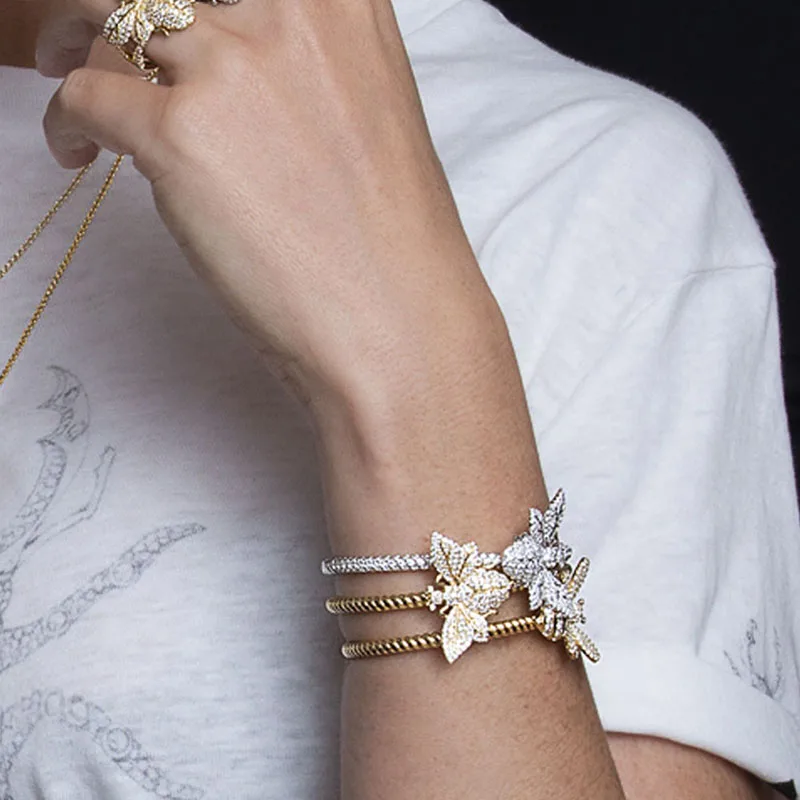 

Fashion Charm Sterling Silver Copy 1:1 Copy,Yellow Silver Bumble Bee Open Cuff Women 2021 Jewelry Gift With Logo