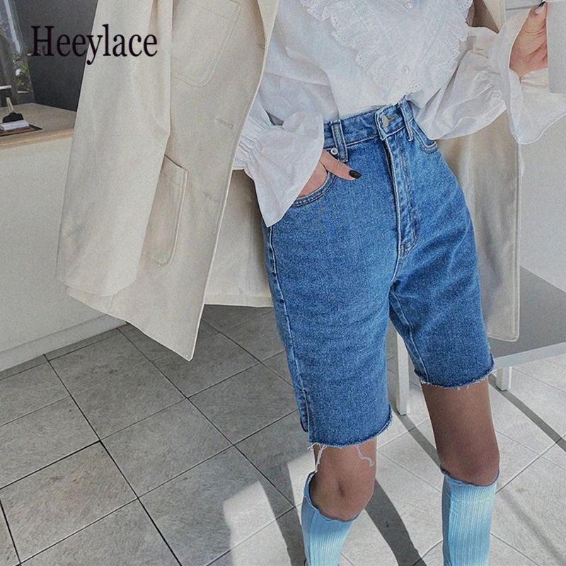 

Summer 2021 New High Waist Denim Half Pants Women Casual Loose Ladies Fashionable Straight Female Chic Jeans Trouses