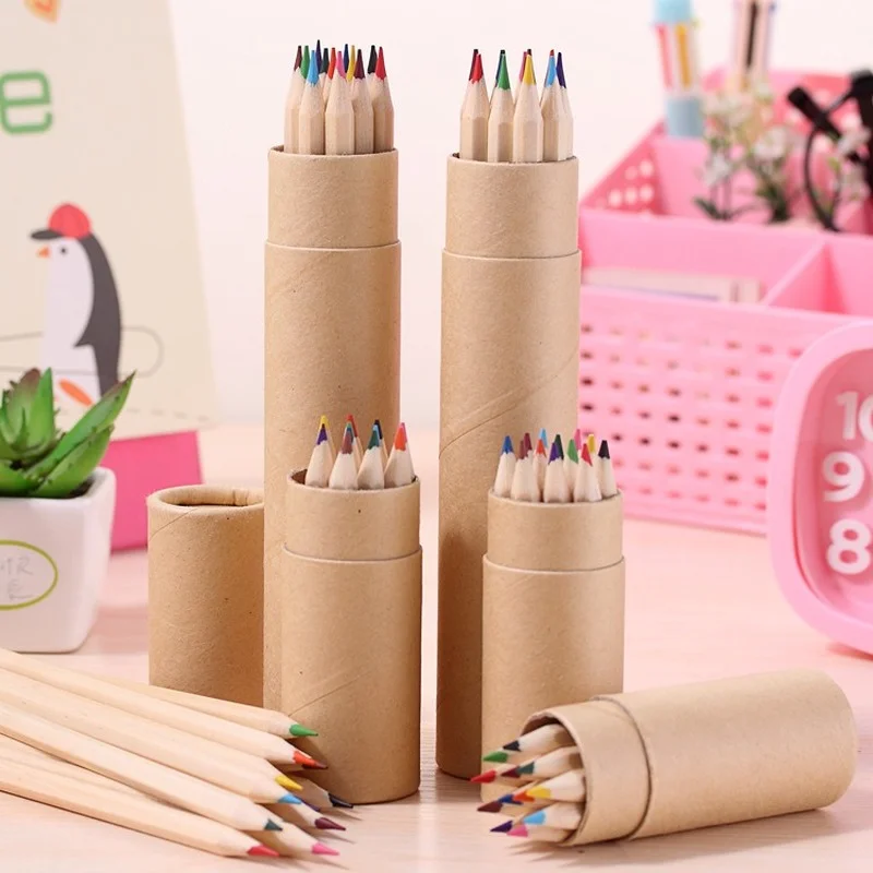 

Log Color Barreled Color Lead Children's Drawing Graffiti Environmentally Friendly Solid Color 12 Color Hexagonal Colored Pencil