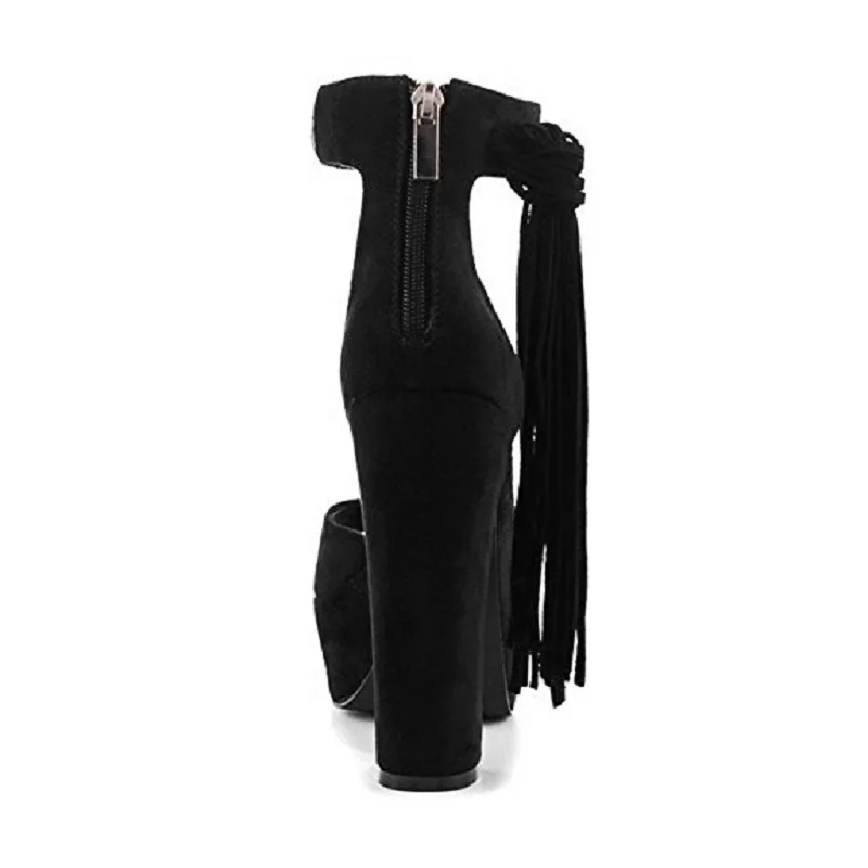 Женские босоножки с бахромой и открытым носком на квадратном каблуке размеры 4