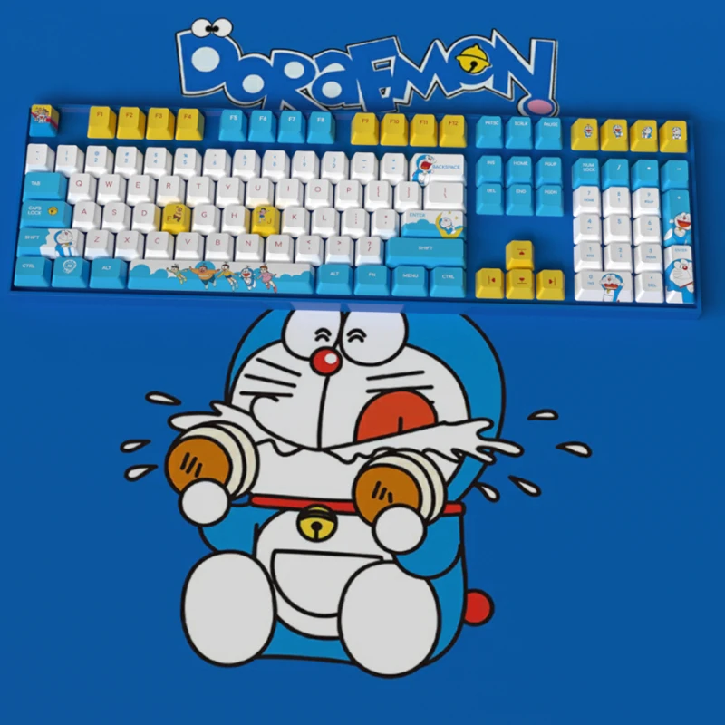 

New Doraemon PBT thermal sublimation mechanical keyboard key caps 87/104/108 keys OEM cartoon Machine Cat keys cap