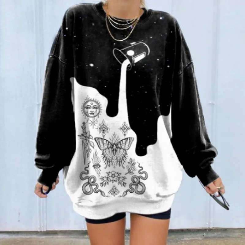 

Sun Face Letter Print Tie-dye Casual Girls Women Sweatshirt 2020 New Autumn Long Sleeve Oversized Loose Female Plus Size OL Tops